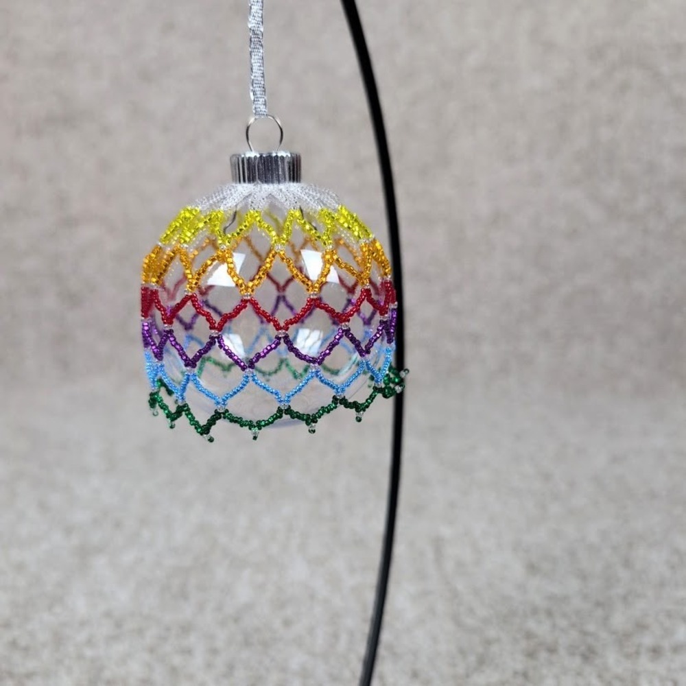Rainbow Beaded Silver ribbon Clear‎ Christmas Ornament Unique Holiday Decoration